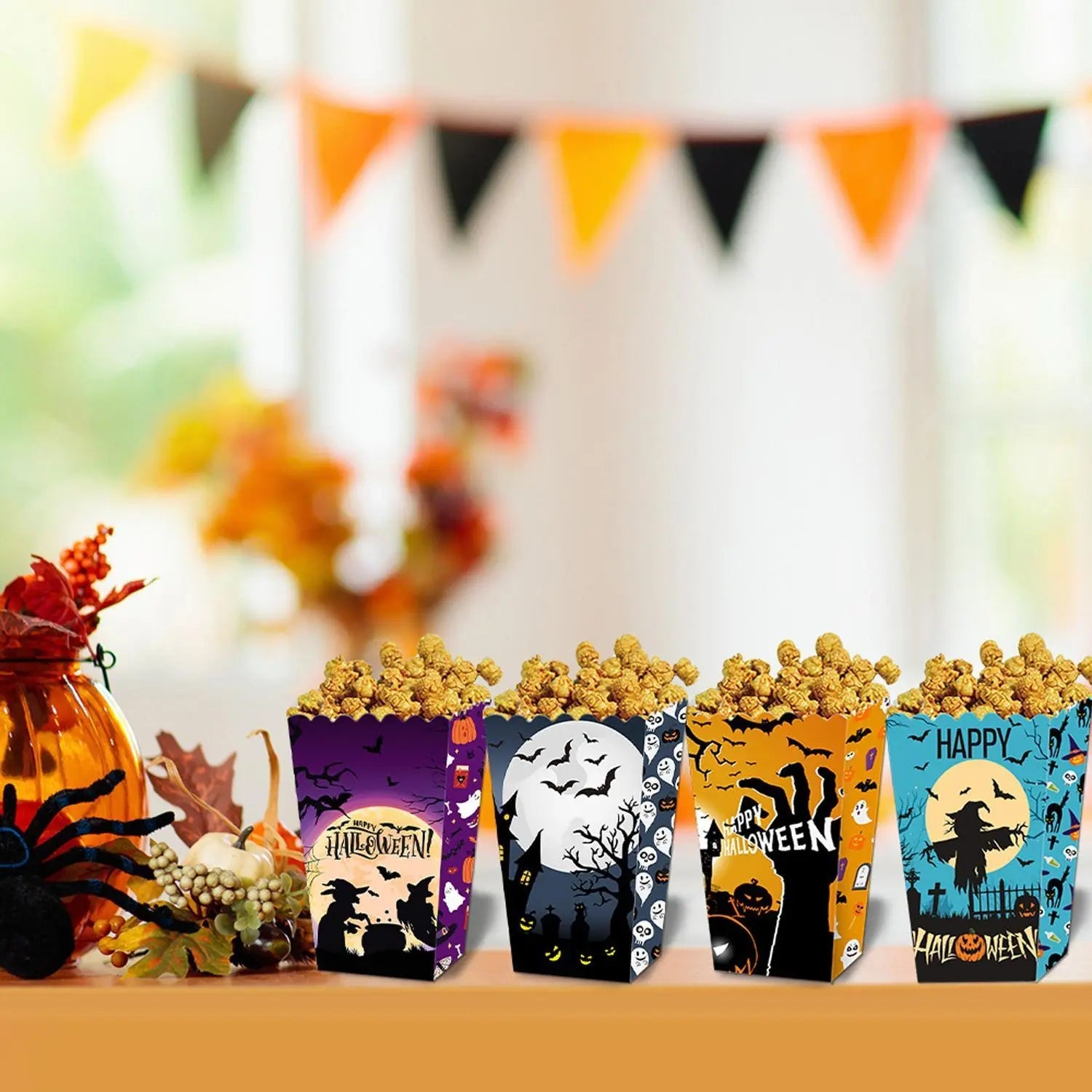 Halloween Popcorn Boxes In 3 Designs. Halloween Party Supplies In 3 Styles, 4 Of Each Style, 12 In Total 