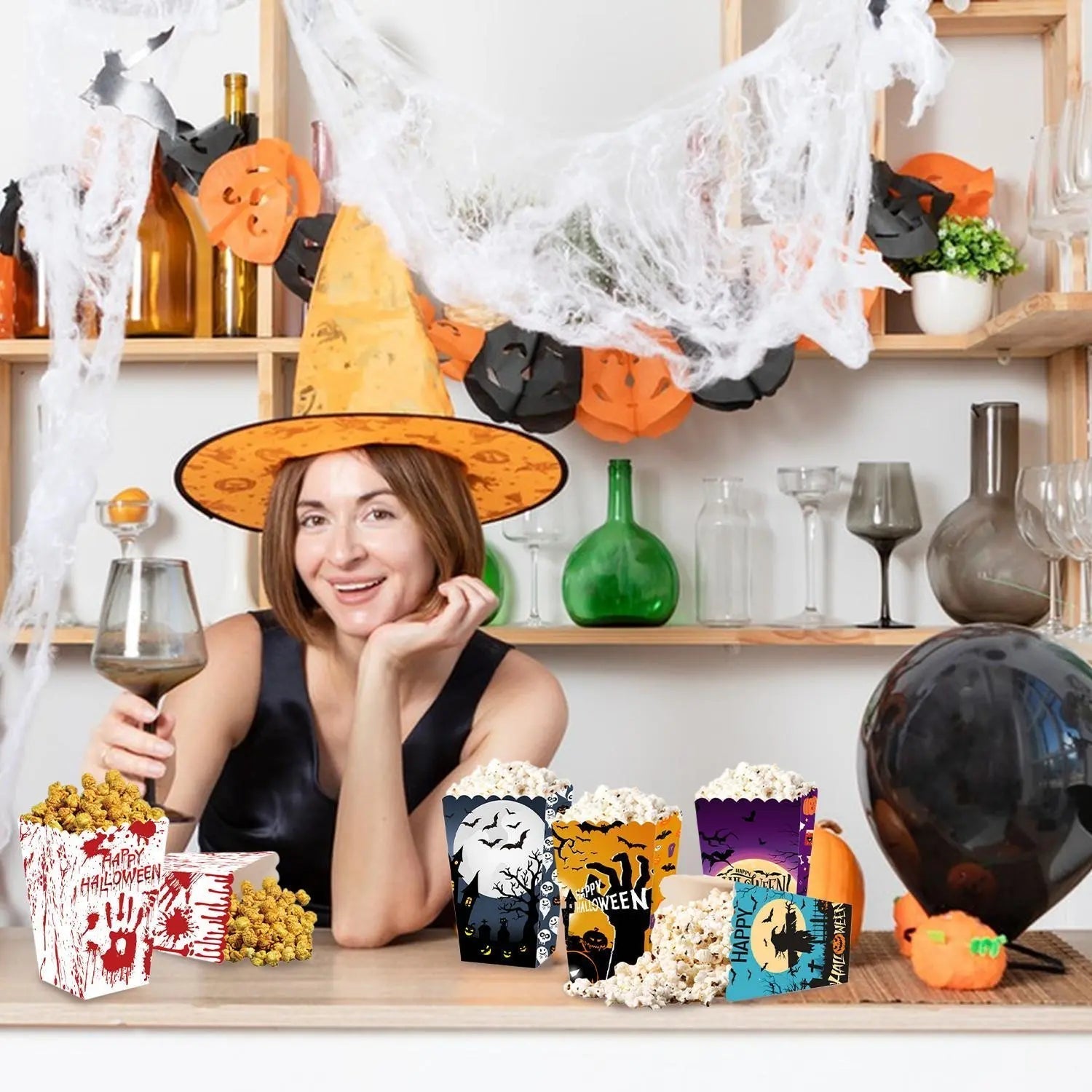 Halloween Popcorn Boxes In 3 Designs. Halloween Party Supplies In 3 Styles, 4 Of Each Style, 12 In Total 