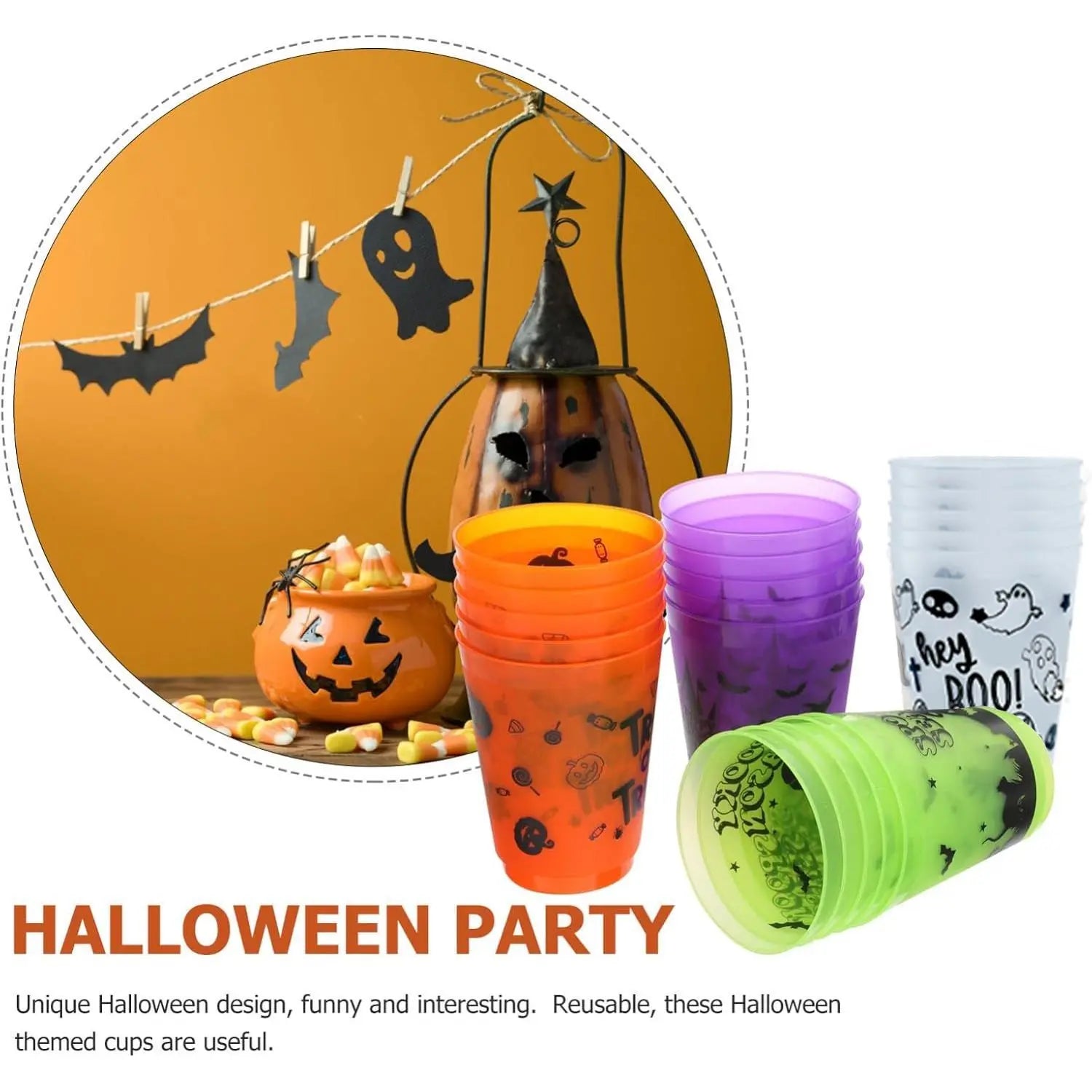 Halloween cups A Pack Of 8 Halloween Plastic Cups With Patterns. 
