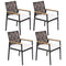 Hand-Woven PE Rattan Patio Dining Chairs Set of 4 with Acacia Wood Armrests & Cushions