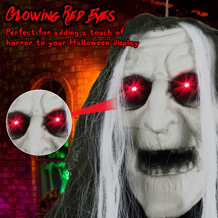 Hanging Halloween Decoration Sound-Activated Witch Holding Ghost Girl with Spooky Sounds