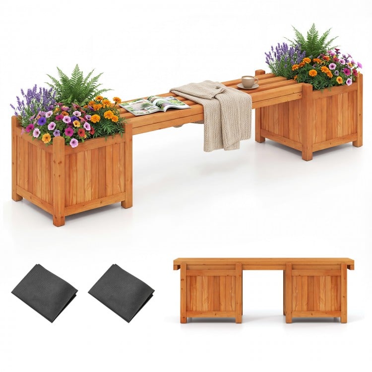 3-in-1 Outdoor Planter Box with Bench 2-Person Outdoor Bench with 2 Side Garden Beds