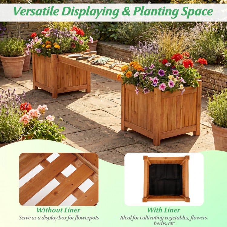 3-in-1 Outdoor Planter Box with Bench 2-Person Outdoor Bench with 2 Side Garden Beds