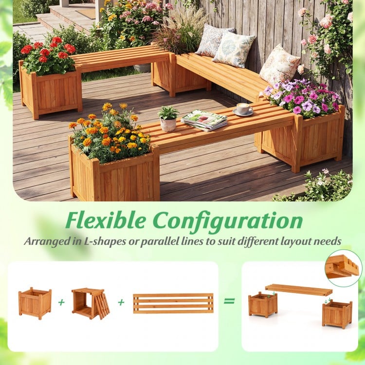 3-in-1 Outdoor Planter Box with Bench 2-Person Outdoor Bench with 2 Side Garden Beds