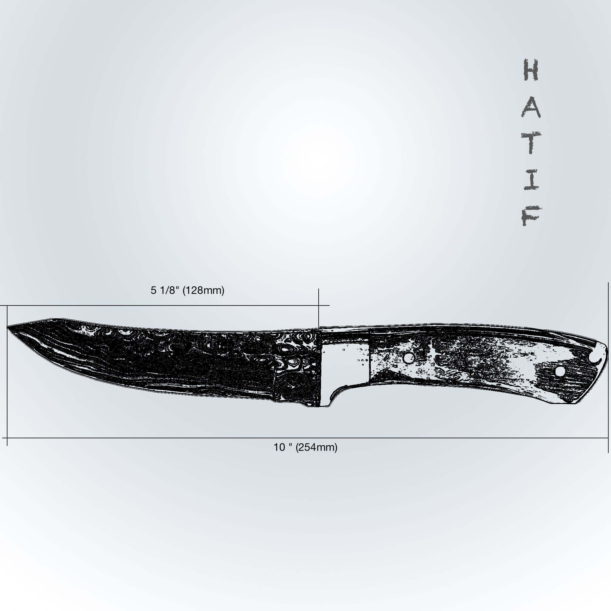 Hatif Hunter Special - Damascus Steel Skinner Knife 5 inch with Leather Sheath 