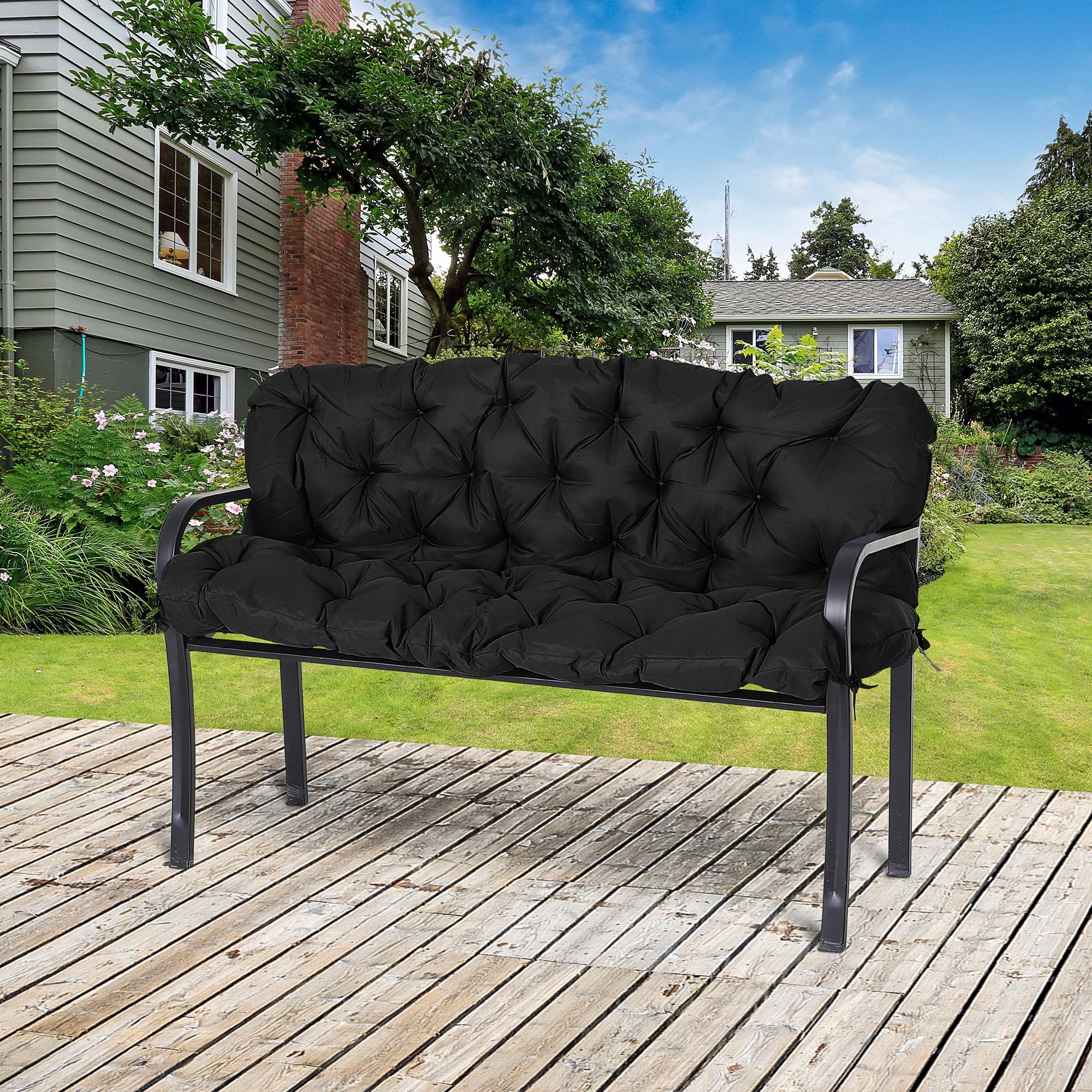 Outsunny 3 Seater Outdoor Seat Pads Bench Swing Chair Replacement Cushions Backrest for Patio Garden, Black 