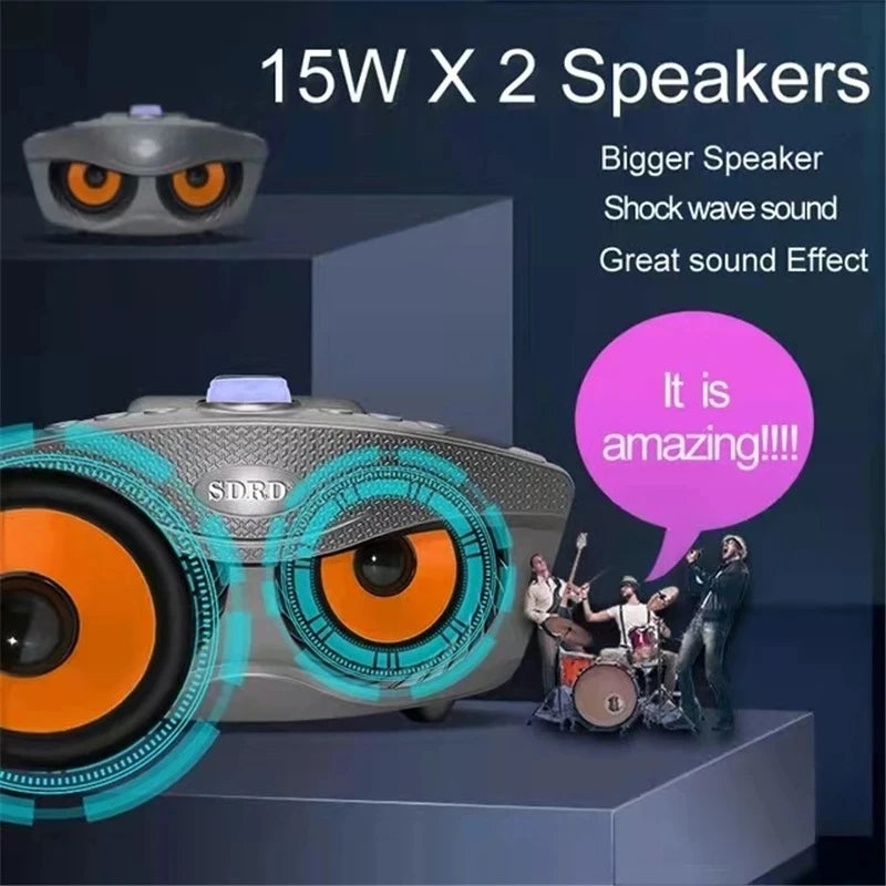 SD306 Plus Portable Karaoke Wireless Bluetooth Speaker – 2-in-1 Dual Microphone Owl Speaker, 30W High Power Subwoofer, Family KTV