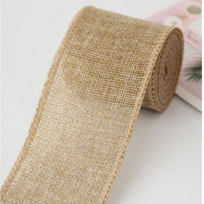 5m/Roll Natural Jute Burlap Rolls Solid Corded Edge Hessian Ribbon for Large Bow, Wreath, Tree Decor Wedding Christmas Supplies 