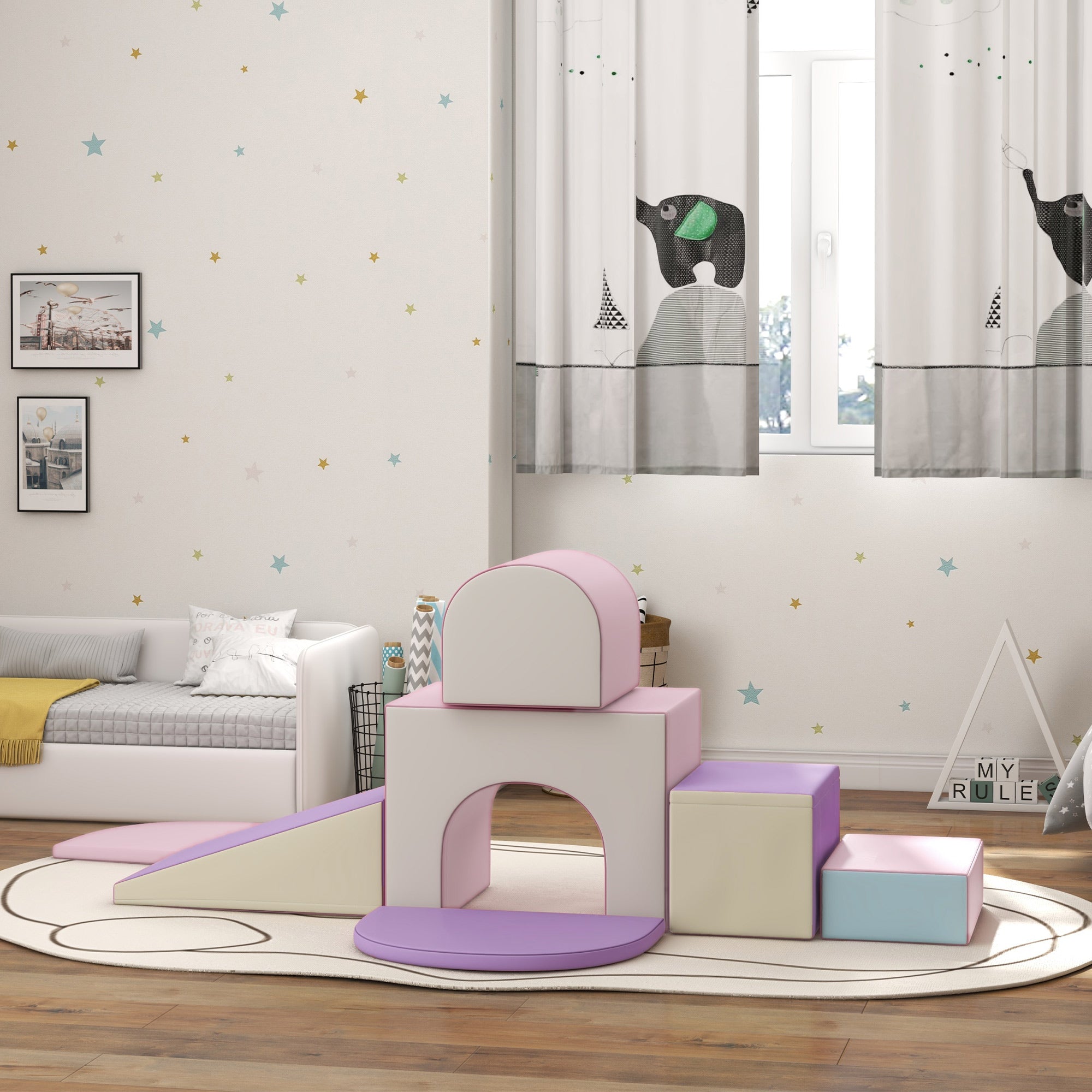 Qaba 7 Piece Indoor Soft Play for Toddlers Climb and Crawl - Multicoloured 