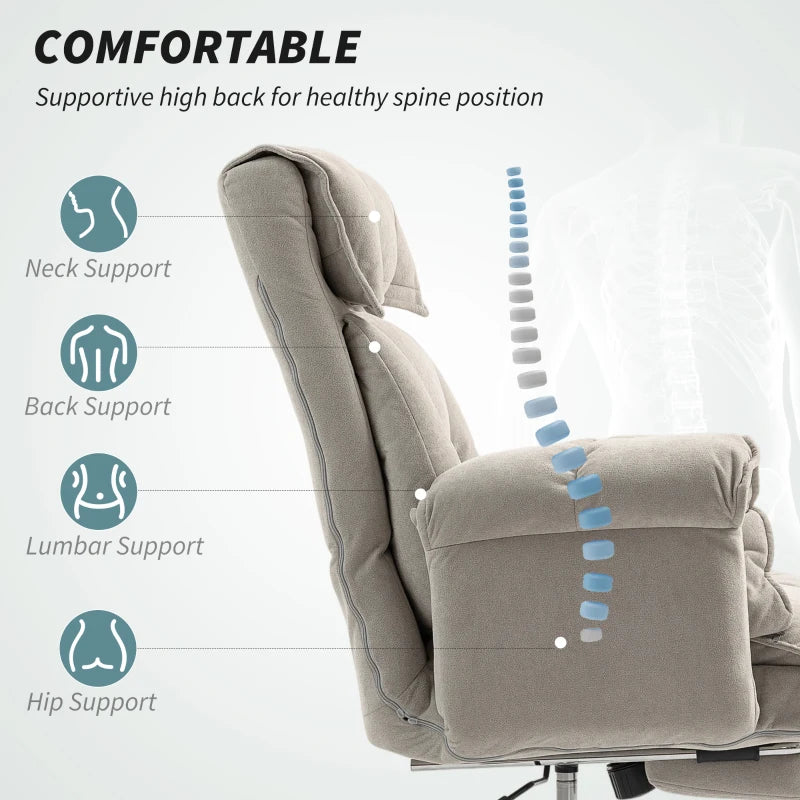 High Back Office Chair, Reclining Desk Chair with Footrest, Swivel Base, Rolling Wheels, Light Grey
