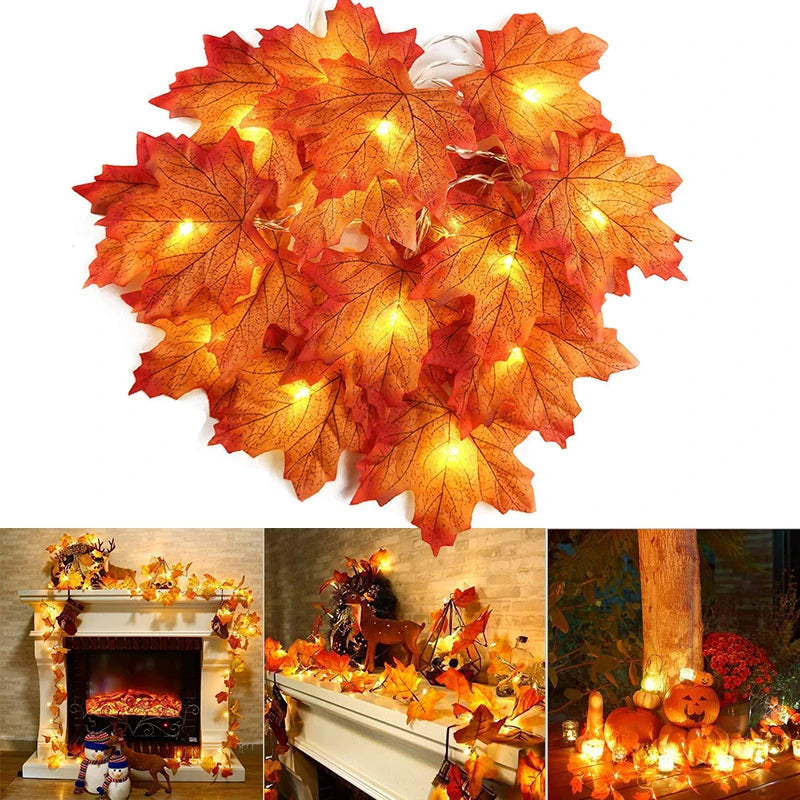 2/3/6M Christmas Decoration Artificial Maple Leaf Leaves LED Light String Lantern Garland Home Party DIY Deco Halloween New Yea 