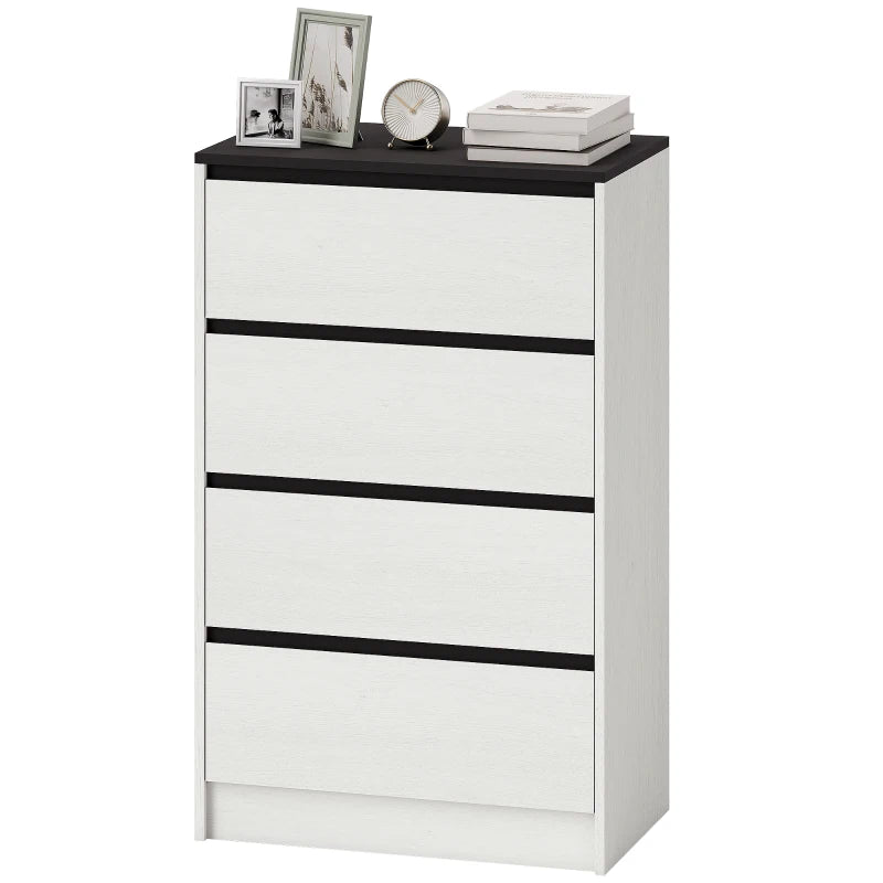 Tall Chest of Drawers, 4 Drawer Dresser for Bedroom, Living Room, Hallway, Modern Storage Cabinet, White Wood Effect