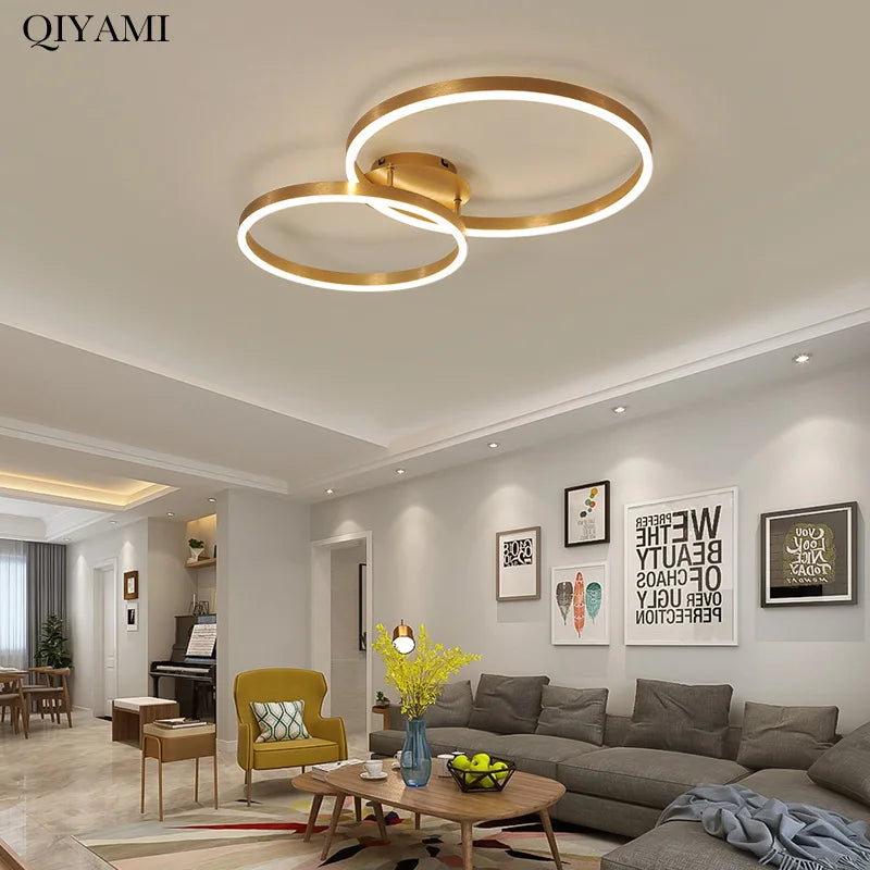 Nordic Creative Round Circle Chandeliers For Bedroom Living Room Restaurant Lighting Golden Coffee Lustre Ring Ceiling Lights 