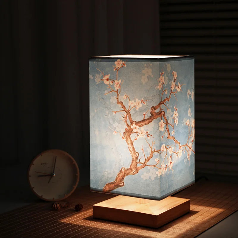 LED Square Table Lamps - Simple Chinese Style, Dimmable, EU Plug Night Light with Fabric Lampshade, Bedroom Bedside Lighting