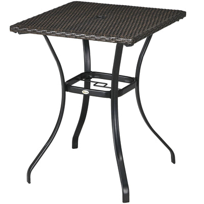 Outsunny Wicker Patio Dining Table with Umbrella Hole Outdoor Rattan Coffee Table for Garden Balcony Mixed Brown 