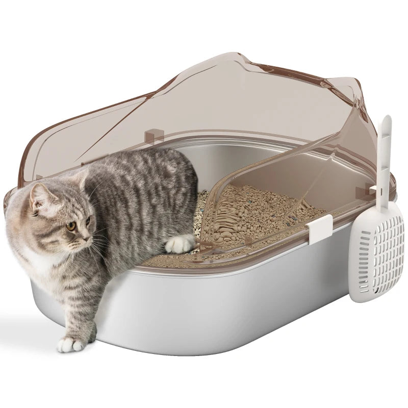 Stainless Steel Cat Litter Box with High Sided Enclosure, Scoop, Non-Sticky & Anti-Urine Leakage, Easy Cleaning