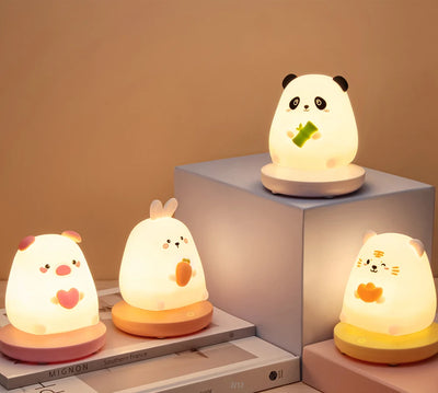 LED Night Lights for Children - Cute Animal Pig and Rabbit Lamps, Touch Sensor Dimmable, USB Rechargeable, Ideal Holiday Gift 