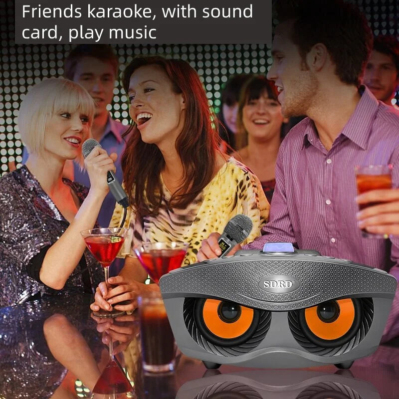 SD306 Plus Portable Karaoke Wireless Bluetooth Speaker – 2-in-1 Dual Microphone Owl Speaker, 30W High Power Subwoofer, Family KTV