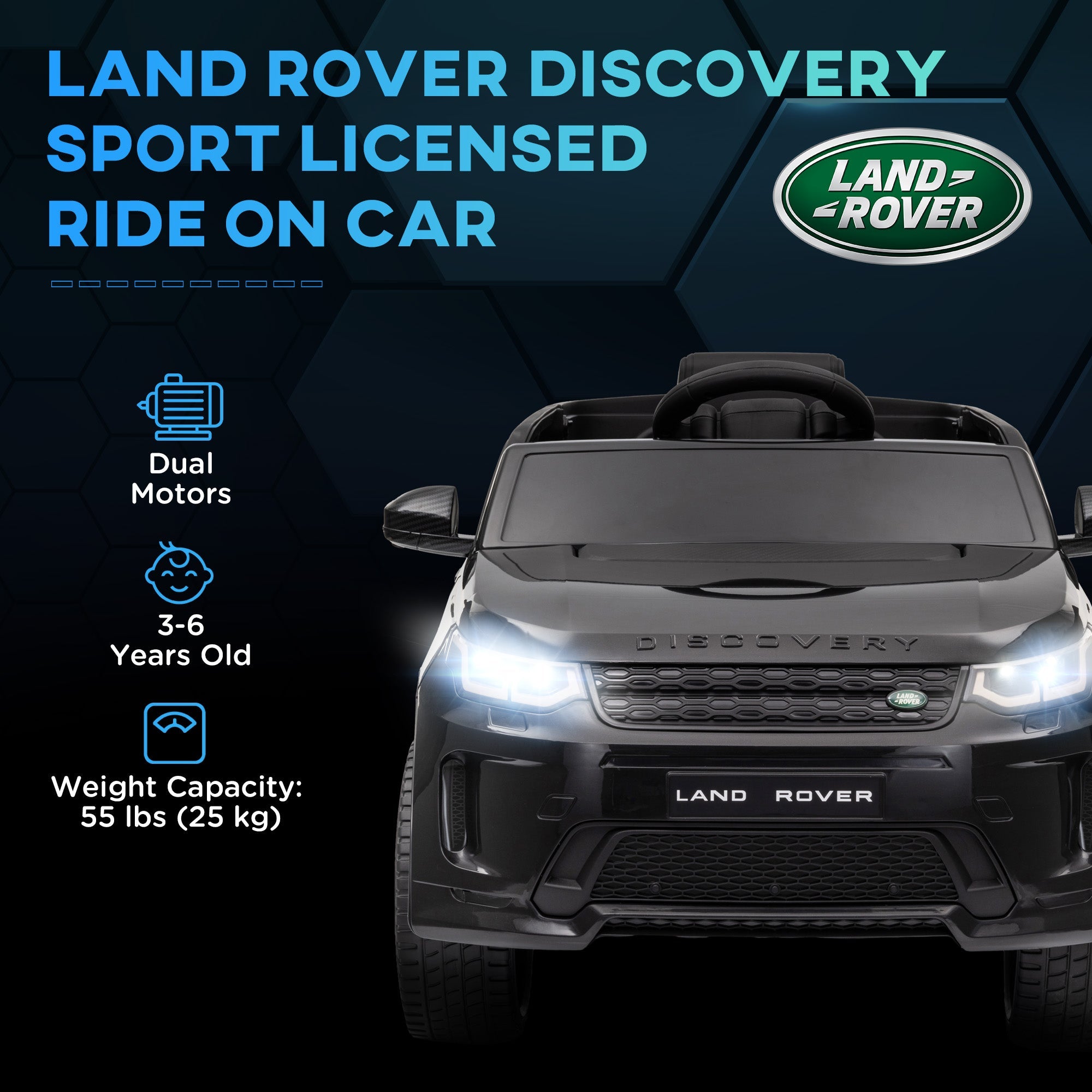 Qaba Land Rover Discovery Sport Licensed 12V Ride on Car w/ Remote, Soft Start, LED Lights, Music Horn, Black 
