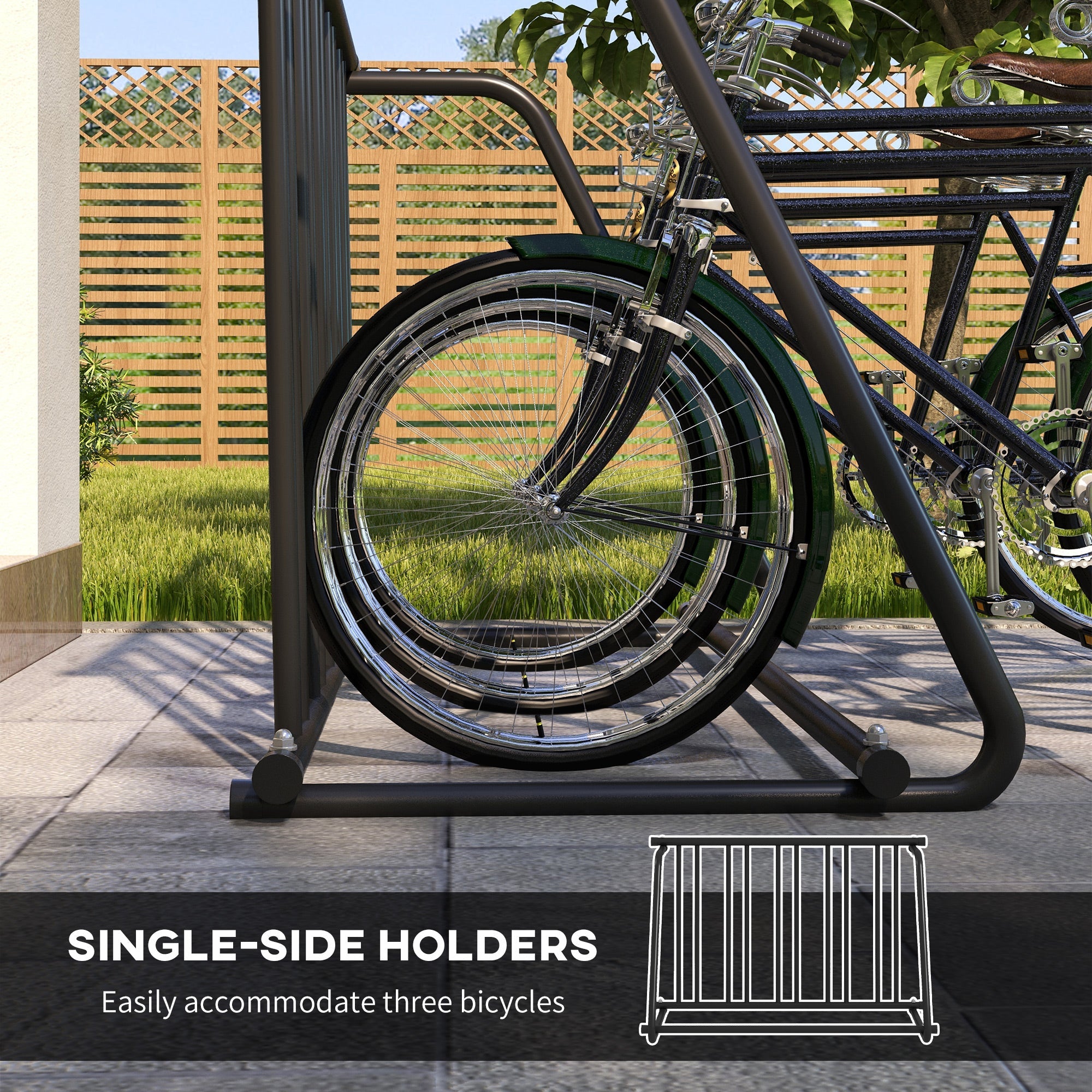 Soozier All-Steel Bike Rack, 45" Bike Stand, 3-Bike Capacity, Single-Side, for Garages Streets Yards Schools 