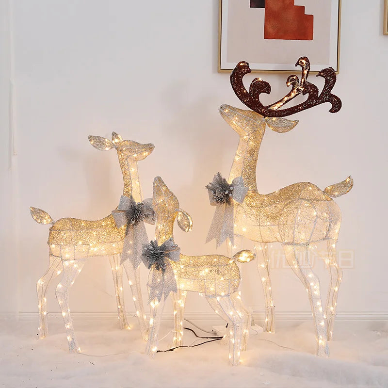 2021 Christmas deer cart luminous golden Christmas deer decoration ornaments scene layout hotel shopping mall large-scale dress