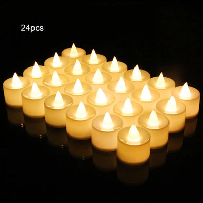 24Pcs Reusable Battery Powered LED Flameless Candle Light Romantic Colorful Wedding Birthday Party Courtship Light Lamp 