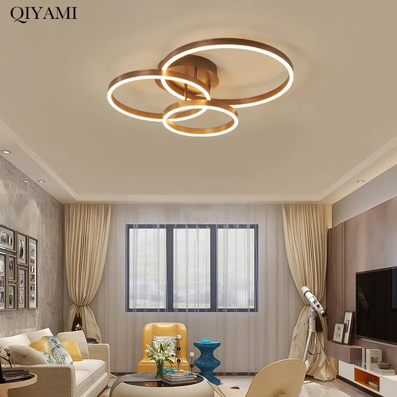 Nordic Creative Round Circle Chandeliers For Bedroom Living Room Restaurant Lighting Golden Coffee Lustre Ring Ceiling Lights 