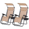 Outsunny Zero Gravity Chair 2pc Adjustable Patio Lounge Recliner with Cup Holder Canopy Shade Beige