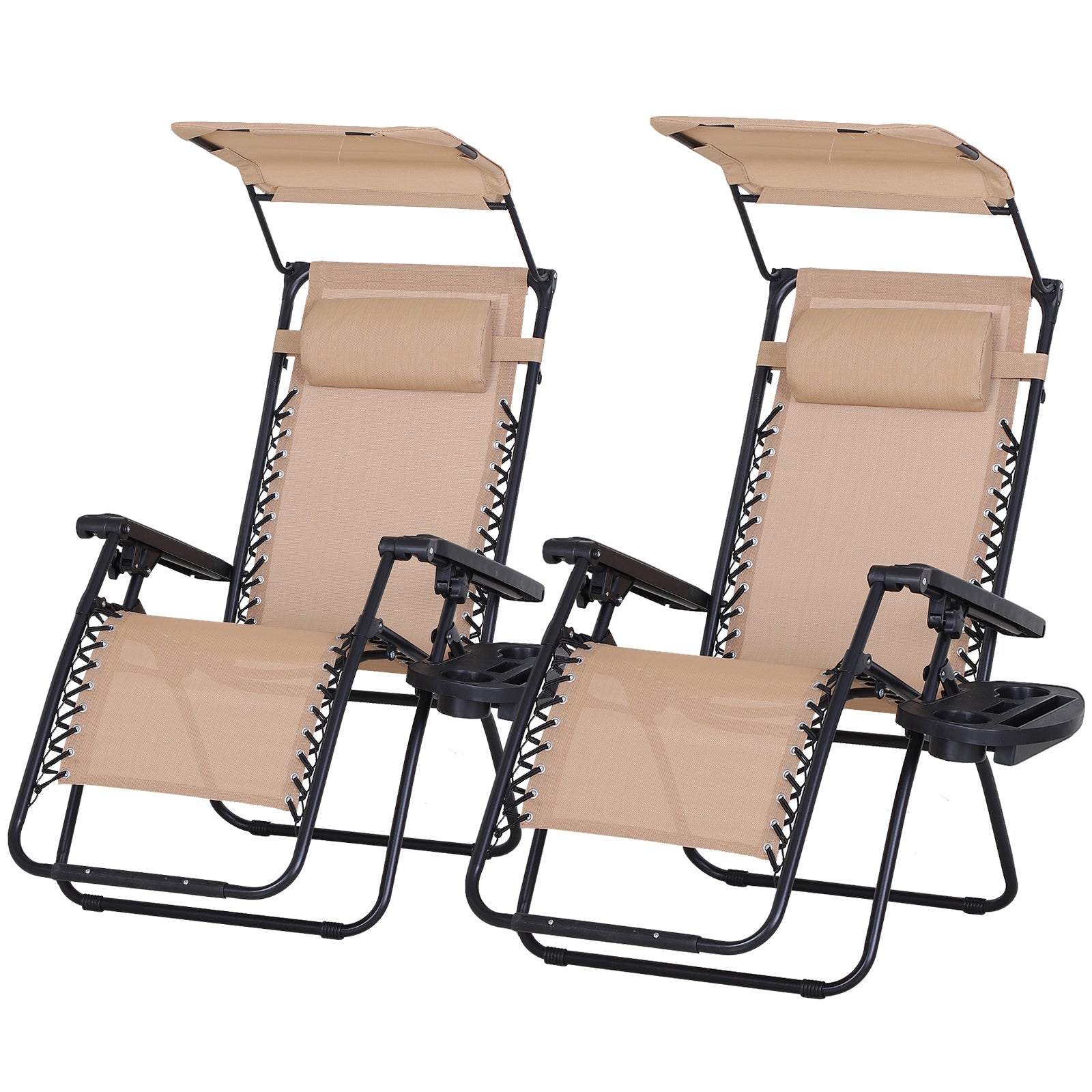 Outsunny Zero Gravity Chair 2pc Adjustable Patio Lounge Recliner with Cup Holder Canopy Shade Beige 