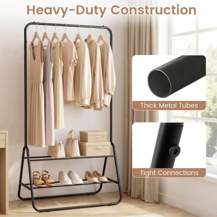 Heavy Duty Clothes Rack with Hanging Rod and Storage Shelves-Black