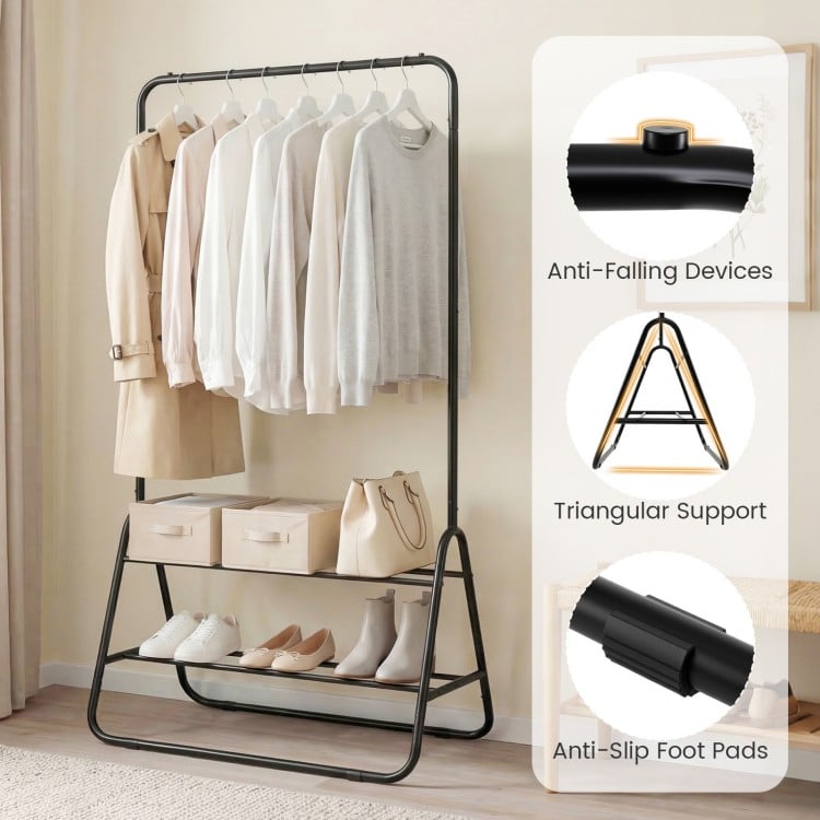 Heavy Duty Clothes Rack with Hanging Rod and Storage Shelves-Black