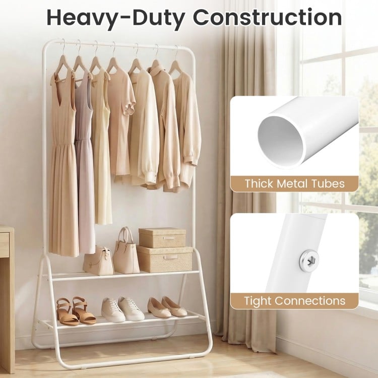 Heavy Duty Clothes Rack with Hanging Rod and Storage Shelves-White
