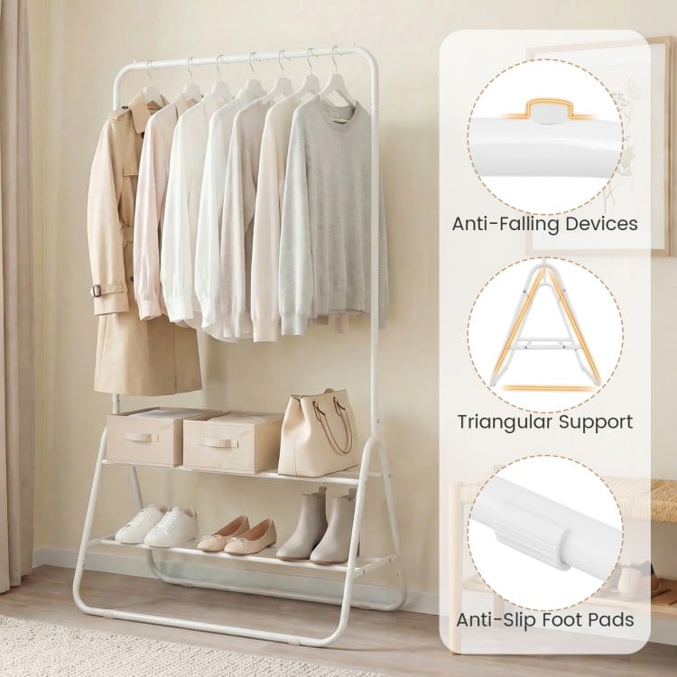 Heavy Duty Clothes Rack with Hanging Rod and Storage Shelves-White