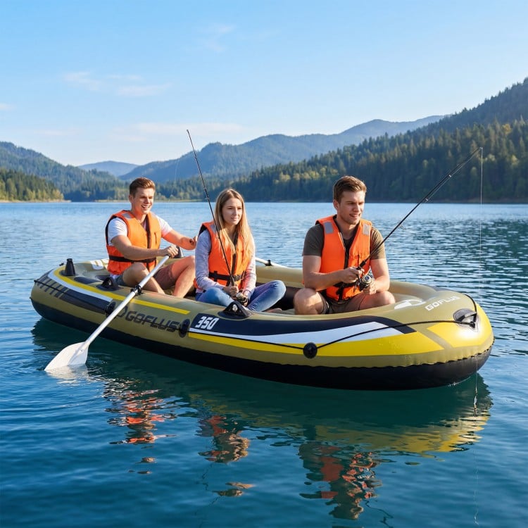Heavy-Duty Inflatable Boat 4-Person Fishing Raft Set
