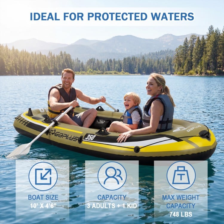 Heavy-Duty Inflatable Boat 4-Person Fishing Raft Set