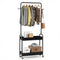 Heavy-Duty Laundry Cart with Hanging Rod and 2 Storage Baskets for Bedroom-Black