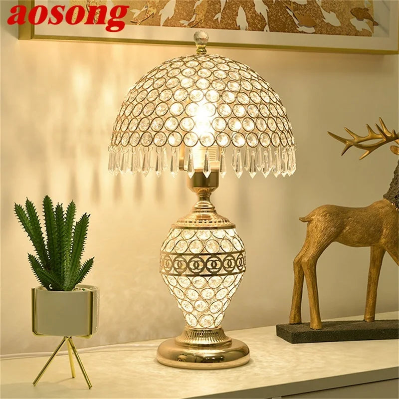 AOSONG Crystal Table Lamp – Luxury Dimmer with Remote Control, Modern Creative Light, Bedside Lamp for Home