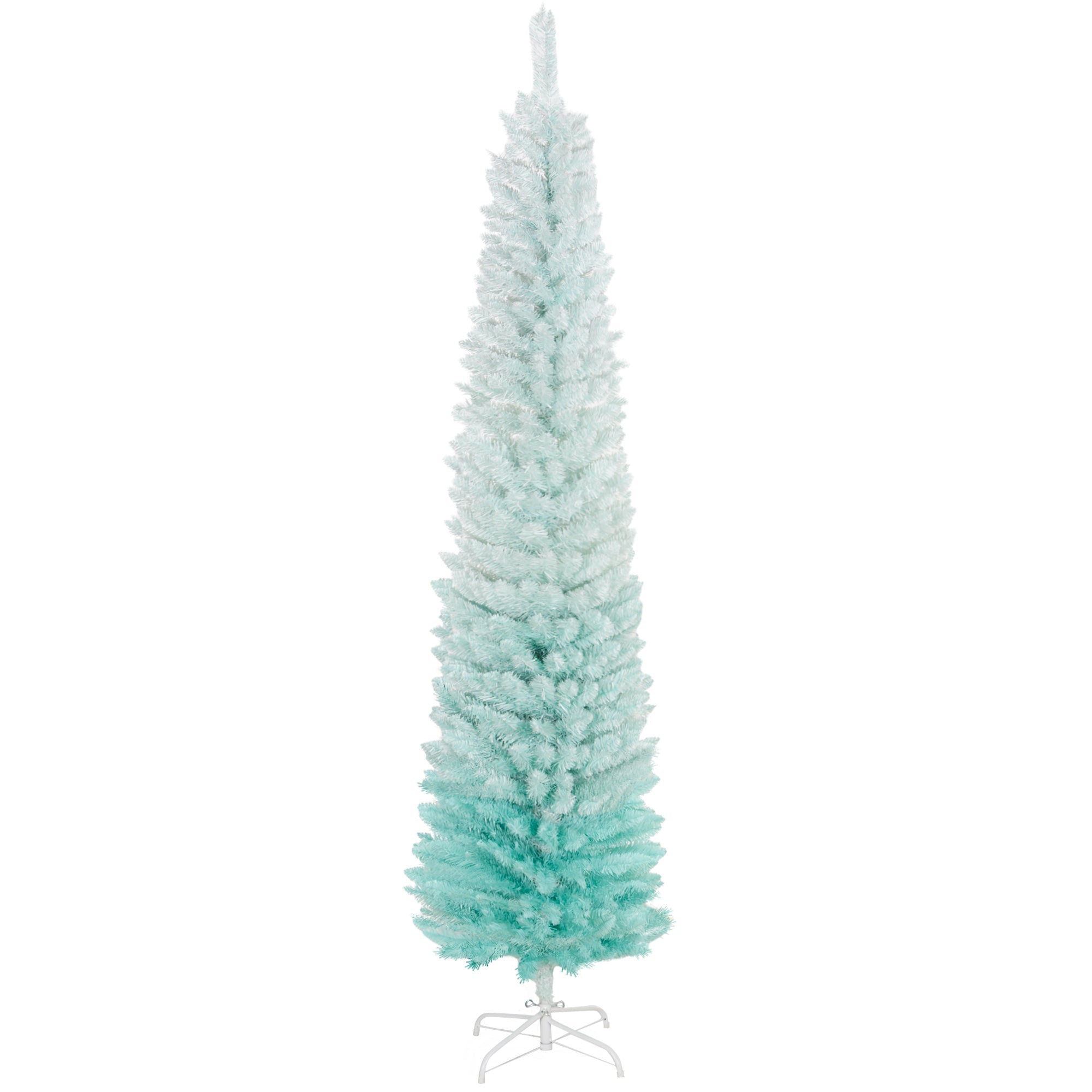 HOMCOM 7ft Pencil Christmas Trees, Skinny Artificial Christmas Tree for Xmas Holiday Decor, Gradient Blue 