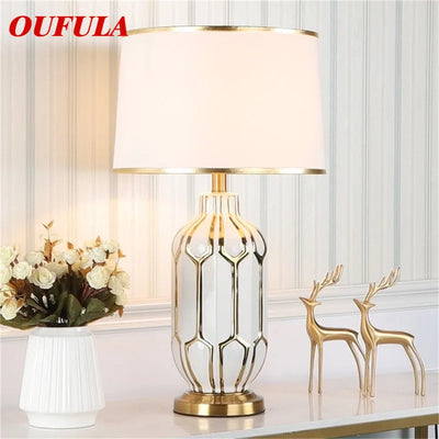 AOSONG Ceramic Table Lamp – Luxury Modern Contemporary Design, Fabric Shade, for Foyer, Living Room, Office, Bedroom, Hotel 