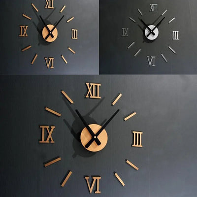 DIY Quartz Wall Clock Stickers – 3D Roman Numeral Mirror Acrylic, Self-Adhesive Hanging Watch Decoration 