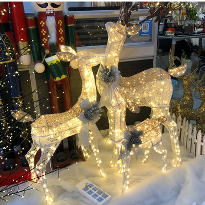 Large Christmas Elk Family Three Warm White Luminous Deer Tree Ornaments Home Decoration Outdoor Decoration Deer Ornaments 