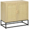Wood Sideboard Accent Storage Cabinet with 2 Rattan Doors, Adjustable Shelf, and Steel Legs for Living Room Kitchen