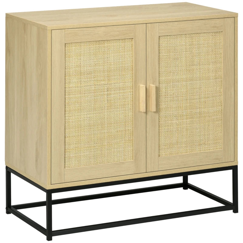 Wood Sideboard Accent Storage Cabinet with 2 Rattan Doors, Adjustable Shelf, and Steel Legs for Living Room Kitchen