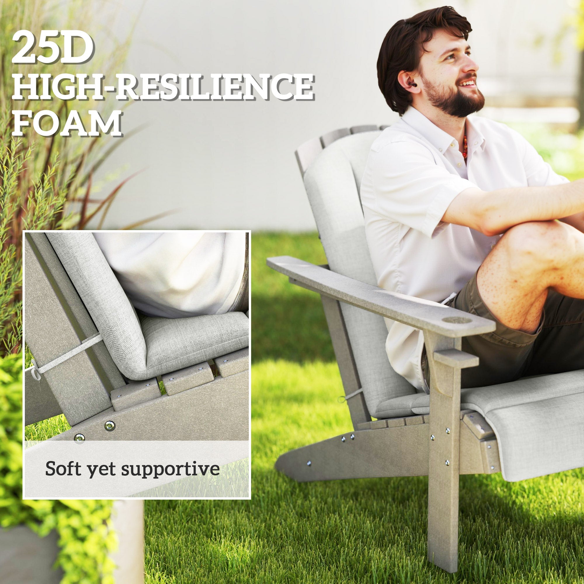 Outsunny Set of 2 Patio Chair Cushions, High Back Adirondack Chair Cushion with Ties, High-Density Foam, Light Grey 