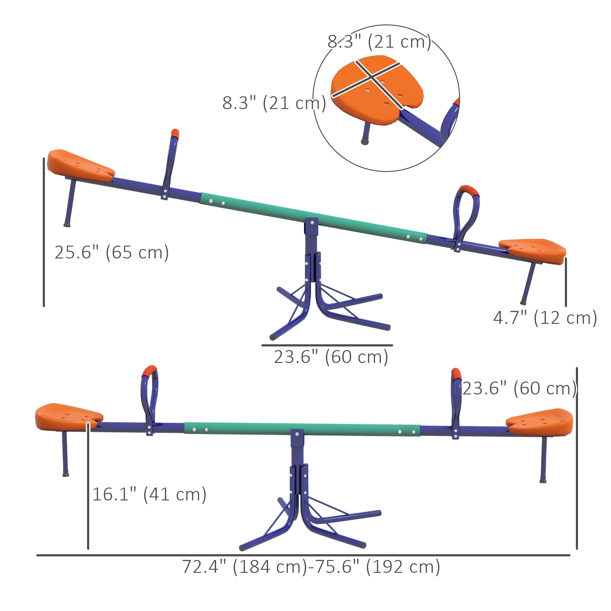 Outsunny Kids Seesaw Swivel with 360 Degrees Rotating, Outdoor Playground Equipment for Backyard, Playground, Multicoloured 
