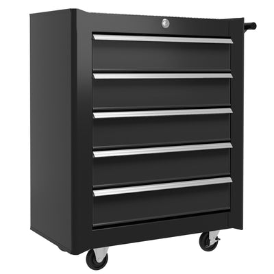 HOMCOM 5 Drawer Steel Rolling Tool Cabinet Wheeled Storage Cart Box, Black, 31" 