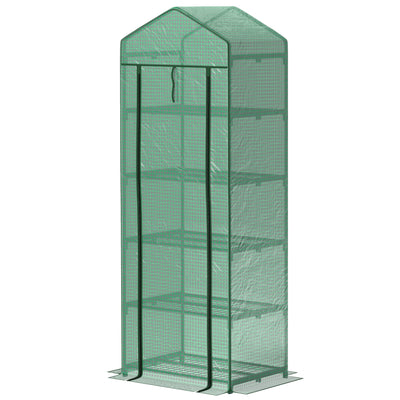 Outsunny 5 Tier Mini Greenhouse, Portable Outdoor Flower Stand with Shelf Clips, Indoor Greenhouse with PE Cover, Steel Frame, Transparent, 27.25" x 19.25" x 76", Green 