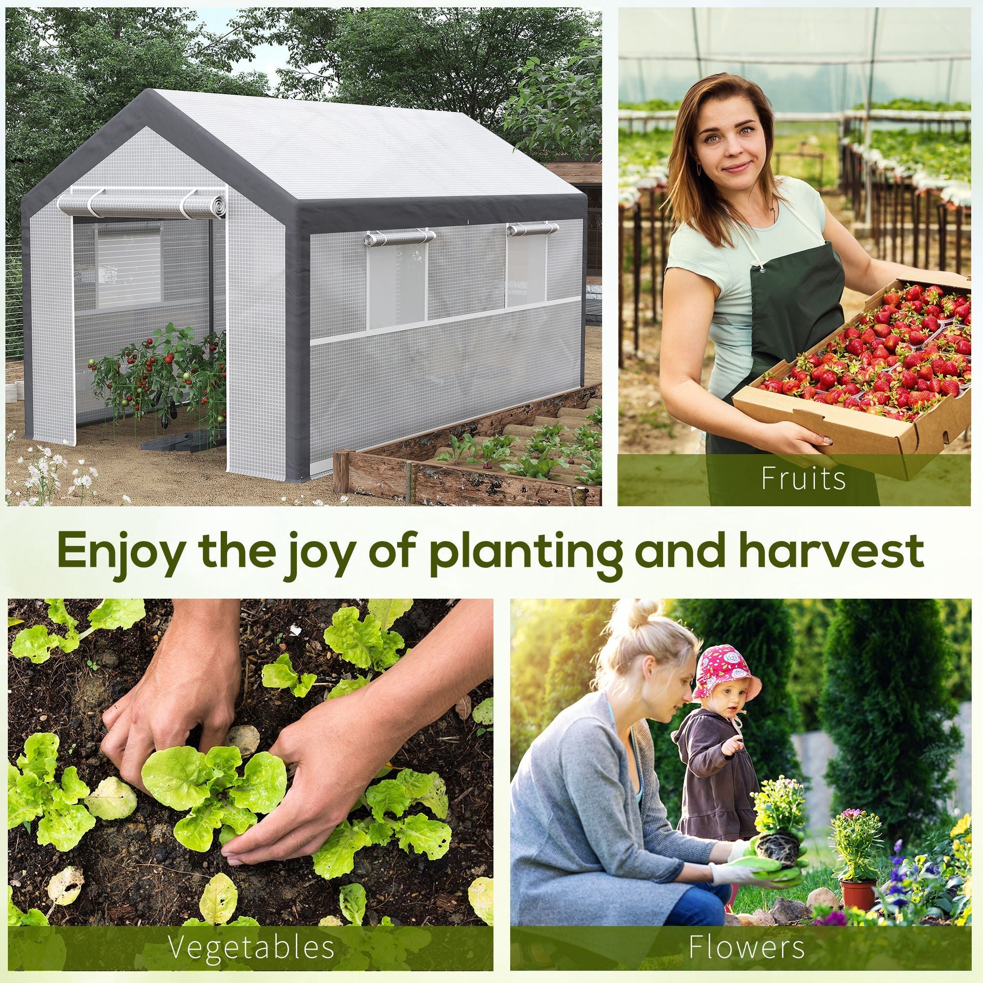 Outsunny 7' x 12' x 7' Heavy Duty Walk-In Greenhouse Vegetable Seed Growth Tent Outdoor Plant Growing Tunnel Warm House Flower Shed Backyard, White 