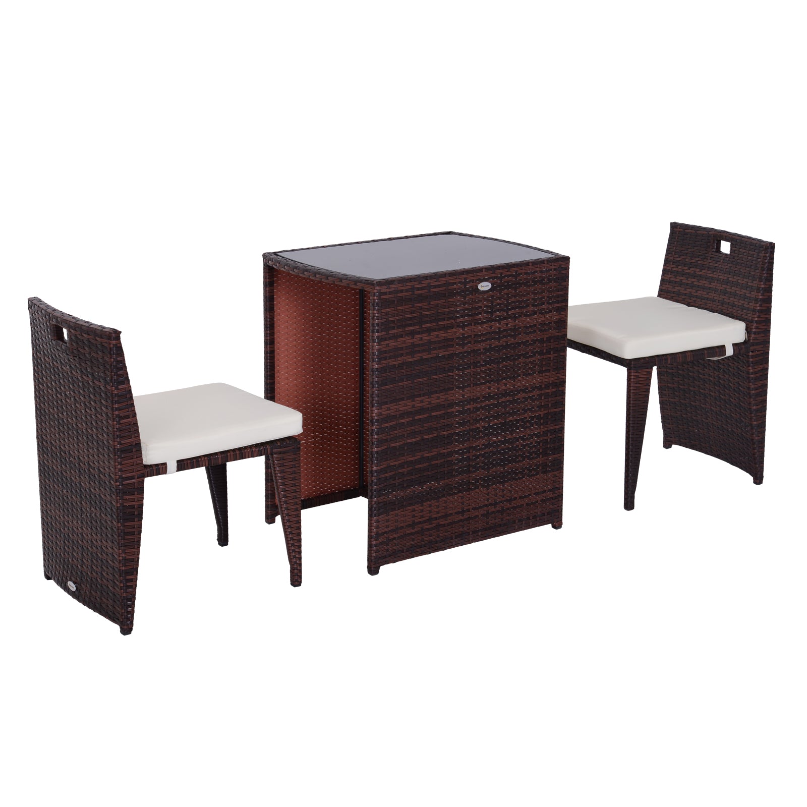 Outsunny 3PCS Outdoor Wicker Rattan Bistro Set Patio Chair Table Garden Lawn Coffee Sofa Furniture Cushioned 