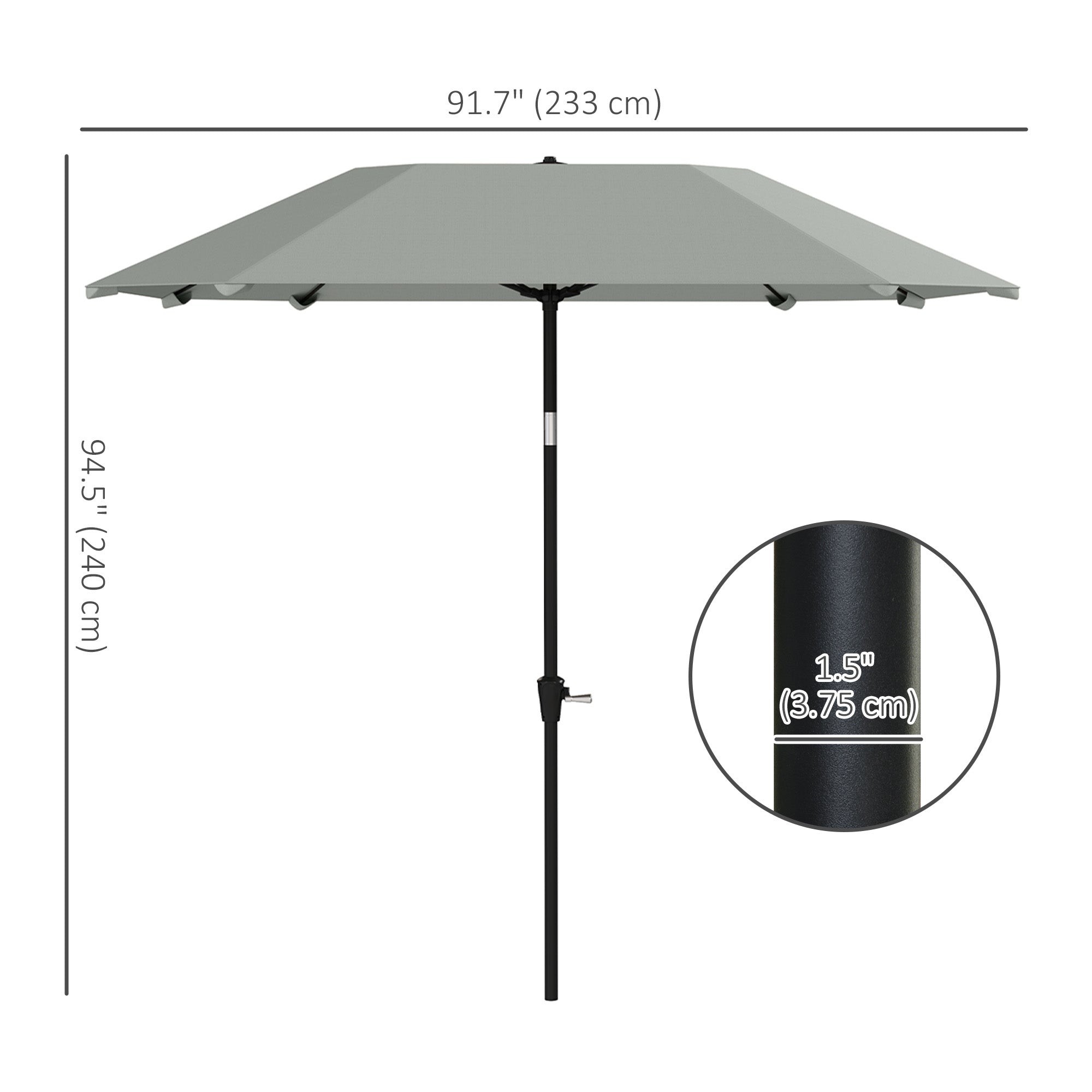 Outsunny 7.6FT Aluminum Patio Umbrella Parasol 8 Ribs Outdoor Market Umbrella with Crank, Push Button Tilt for Deck, Backyard and Lawn, Light Grey 